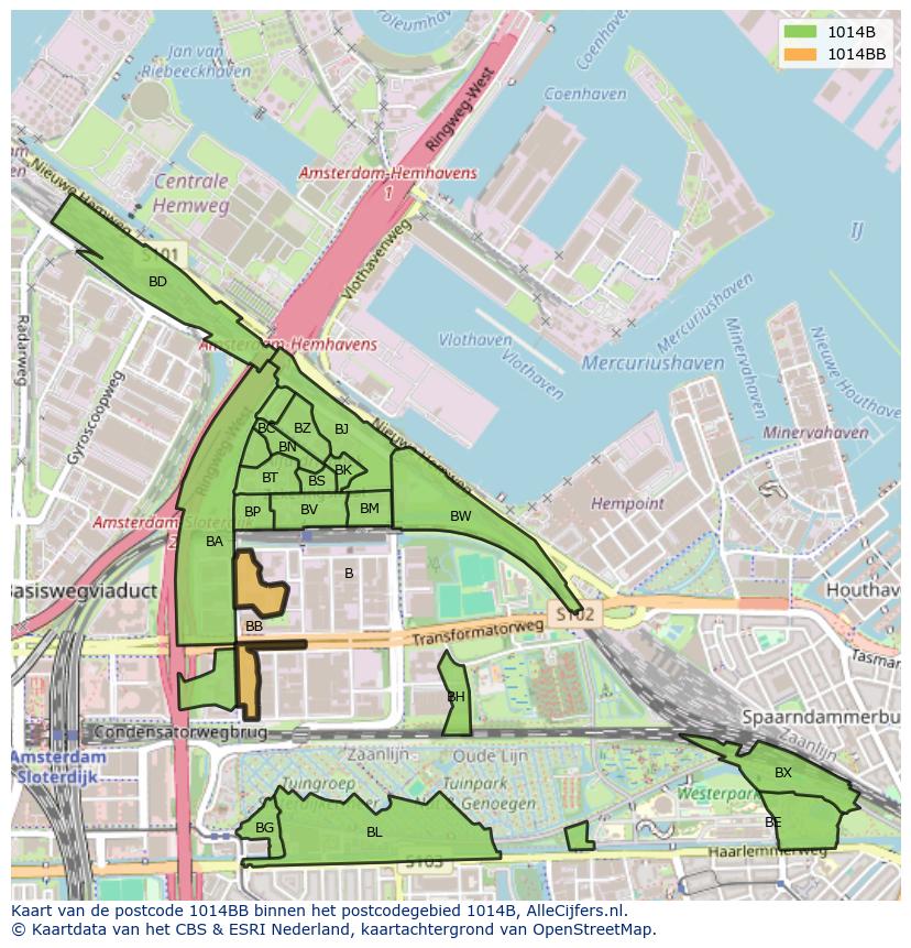 Afbeelding van het postcodegebied 1014 BB op de kaart.