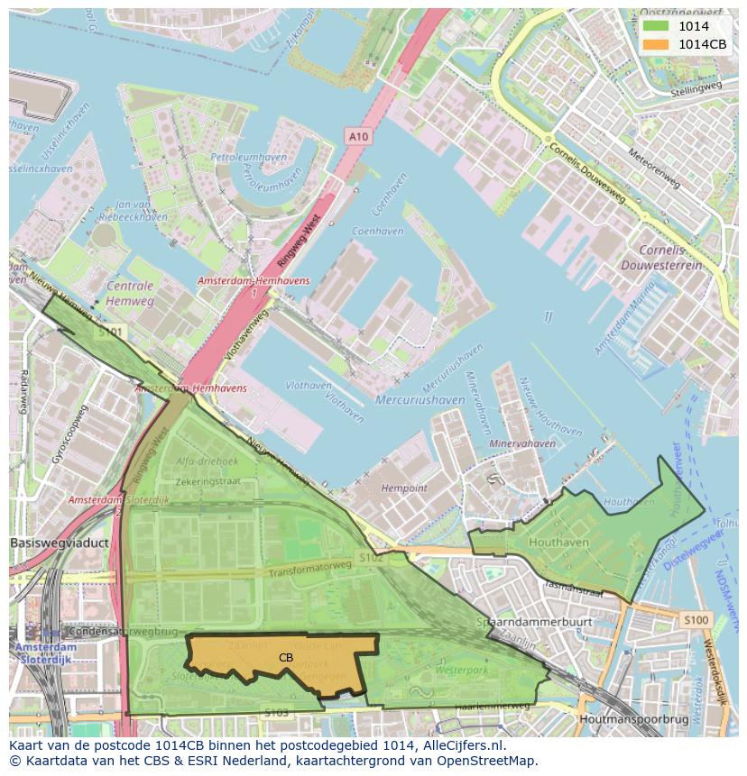 Afbeelding van het postcodegebied 1014 CB op de kaart.