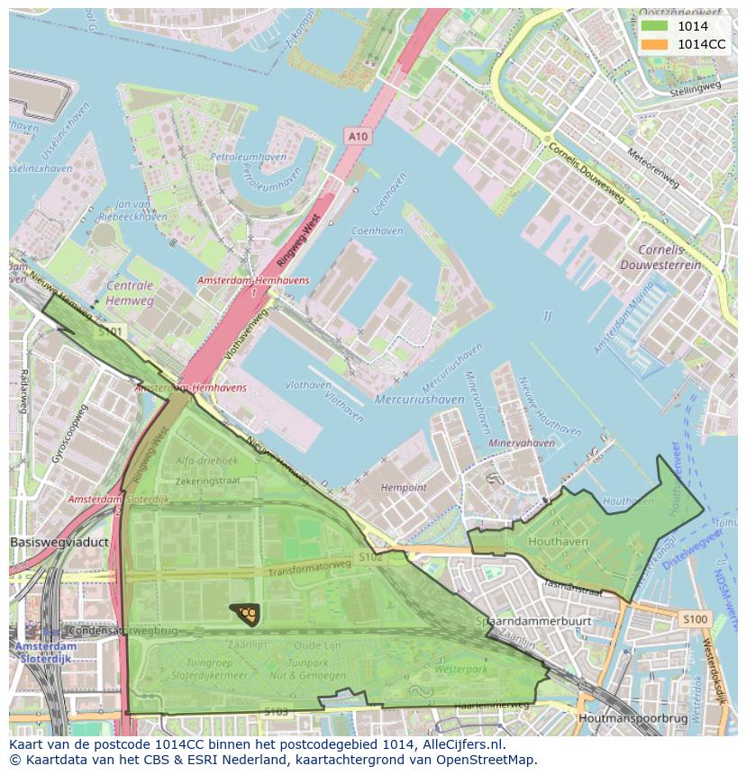Afbeelding van het postcodegebied 1014 CC op de kaart.