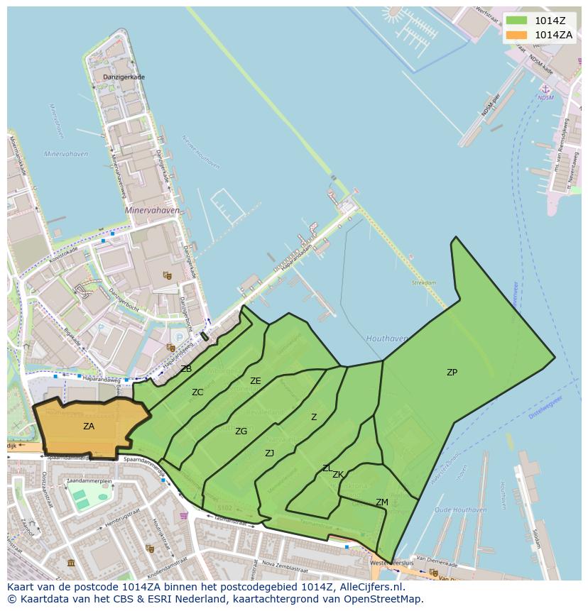 Afbeelding van het postcodegebied 1014 ZA op de kaart.