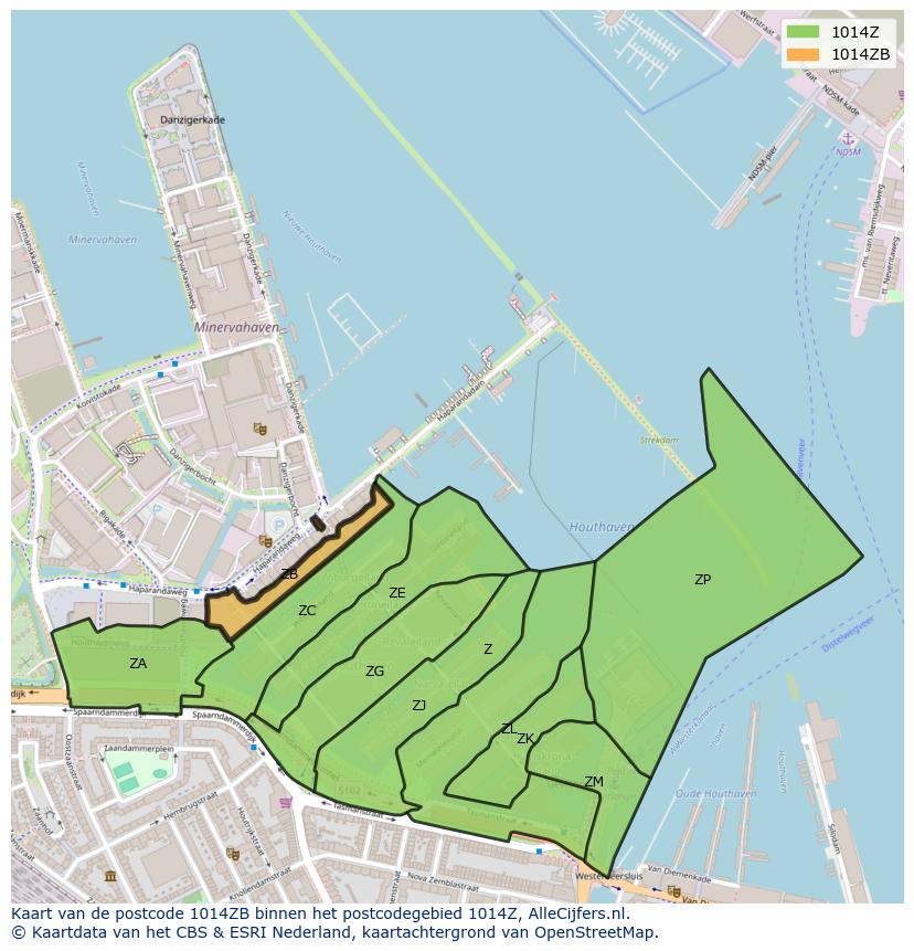 Afbeelding van het postcodegebied 1014 ZB op de kaart.