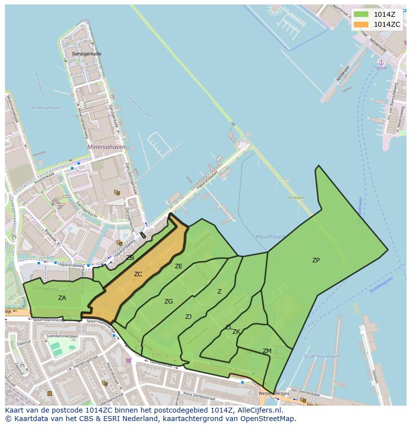 Afbeelding van het postcodegebied 1014 ZC op de kaart.