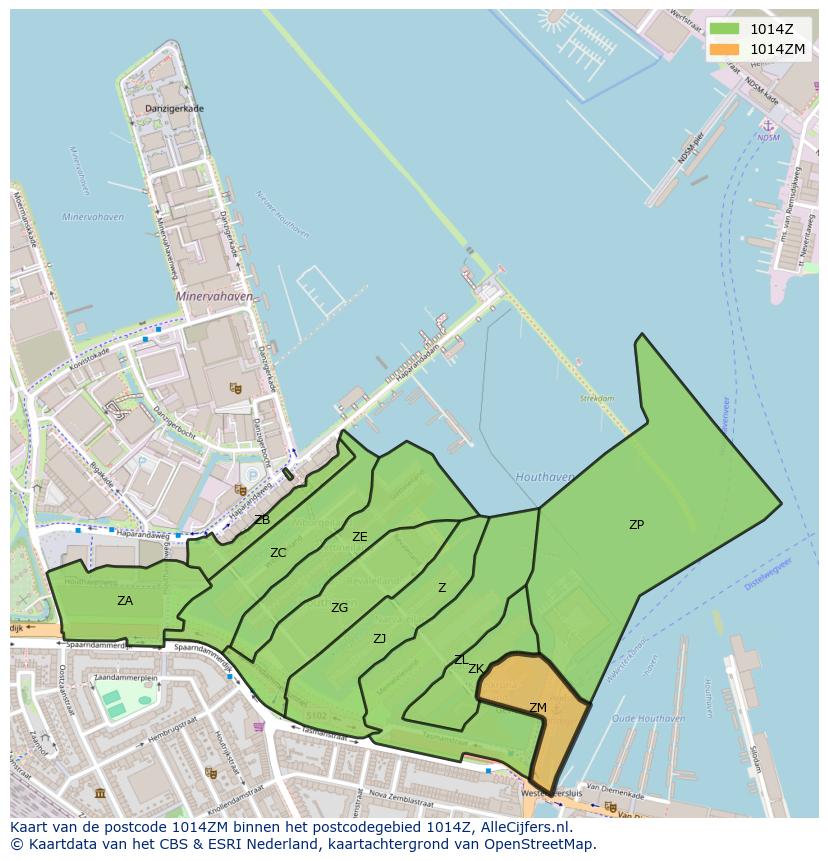Afbeelding van het postcodegebied 1014 ZM op de kaart.
