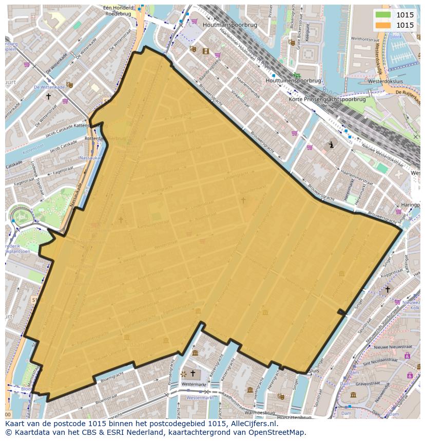 Afbeelding van het postcodegebied 1015 op de kaart.