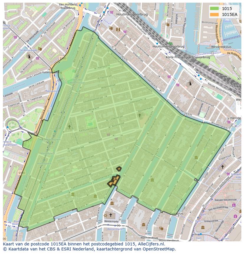 Afbeelding van het postcodegebied 1015 EA op de kaart.