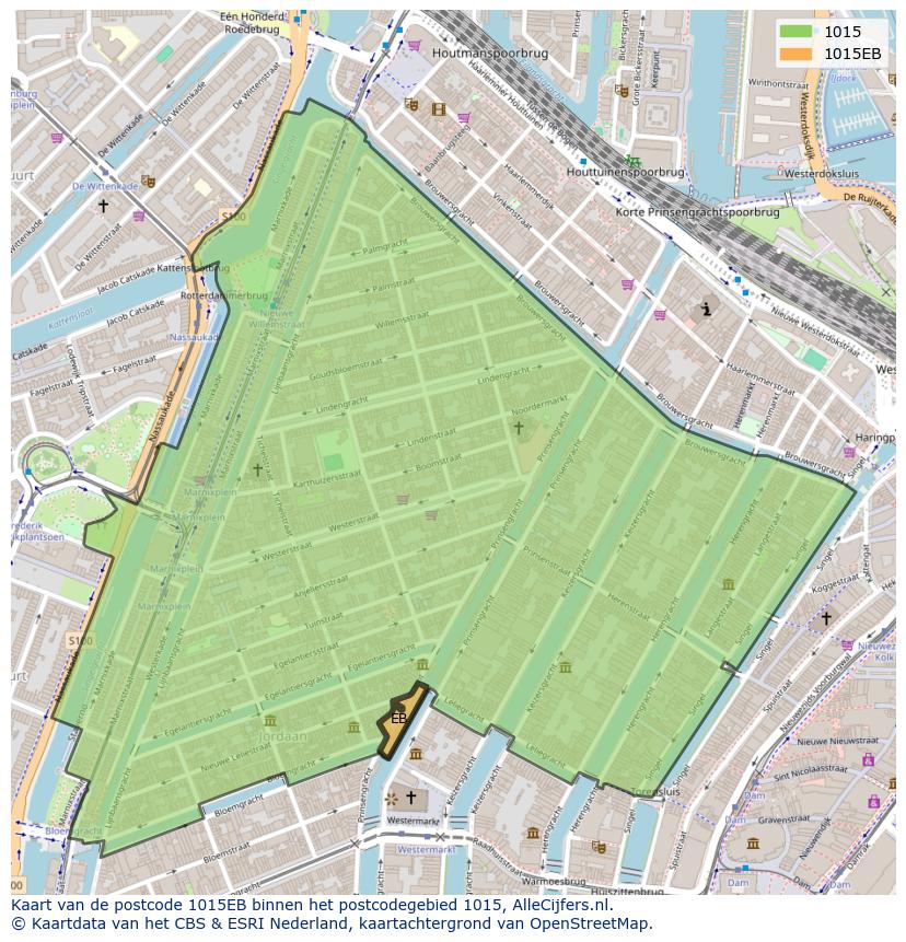 Afbeelding van het postcodegebied 1015 EB op de kaart.