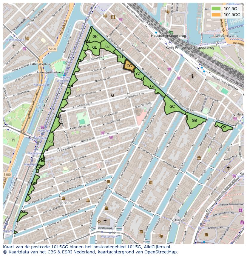 Afbeelding van het postcodegebied 1015 GG op de kaart.