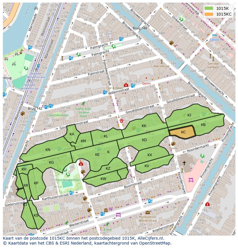 Afbeelding van het postcodegebied 1015 KC op de kaart.