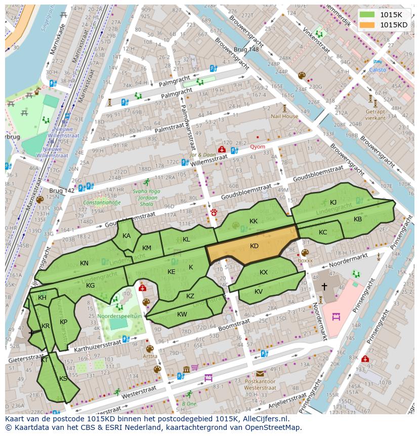 Afbeelding van het postcodegebied 1015 KD op de kaart.