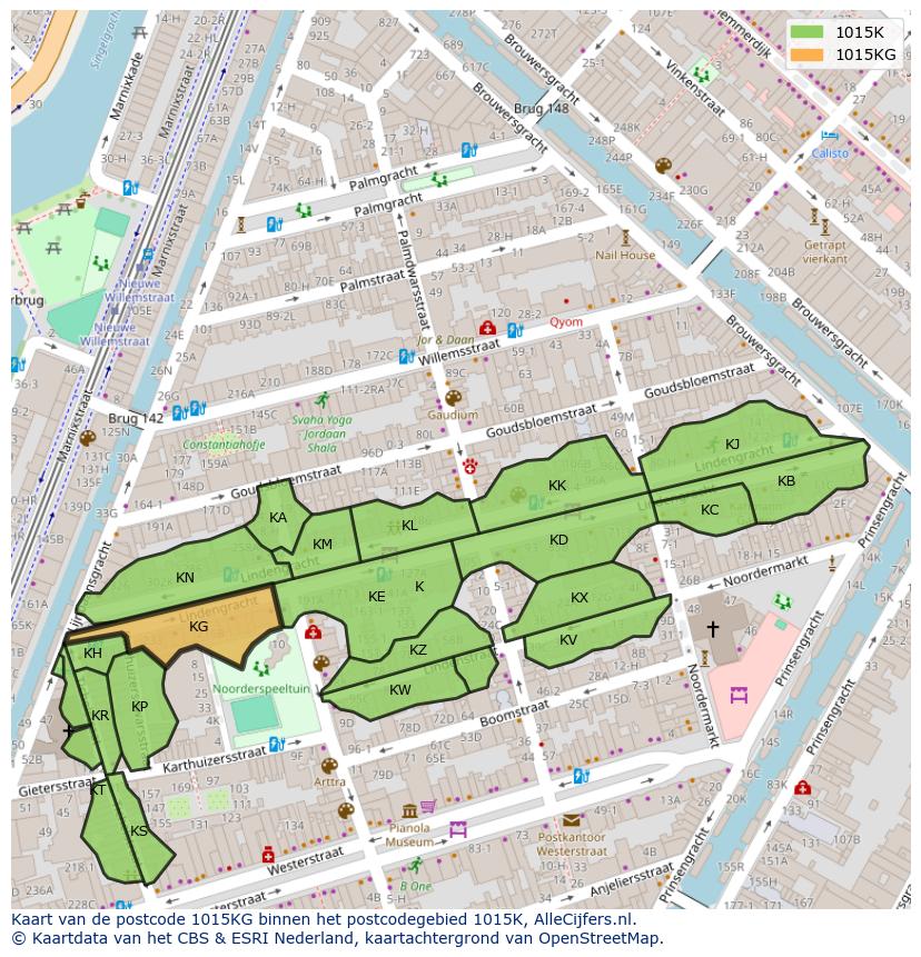 Afbeelding van het postcodegebied 1015 KG op de kaart.