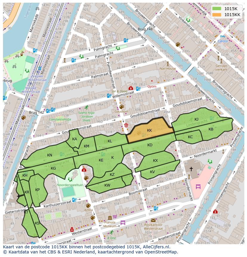 Afbeelding van het postcodegebied 1015 KK op de kaart.