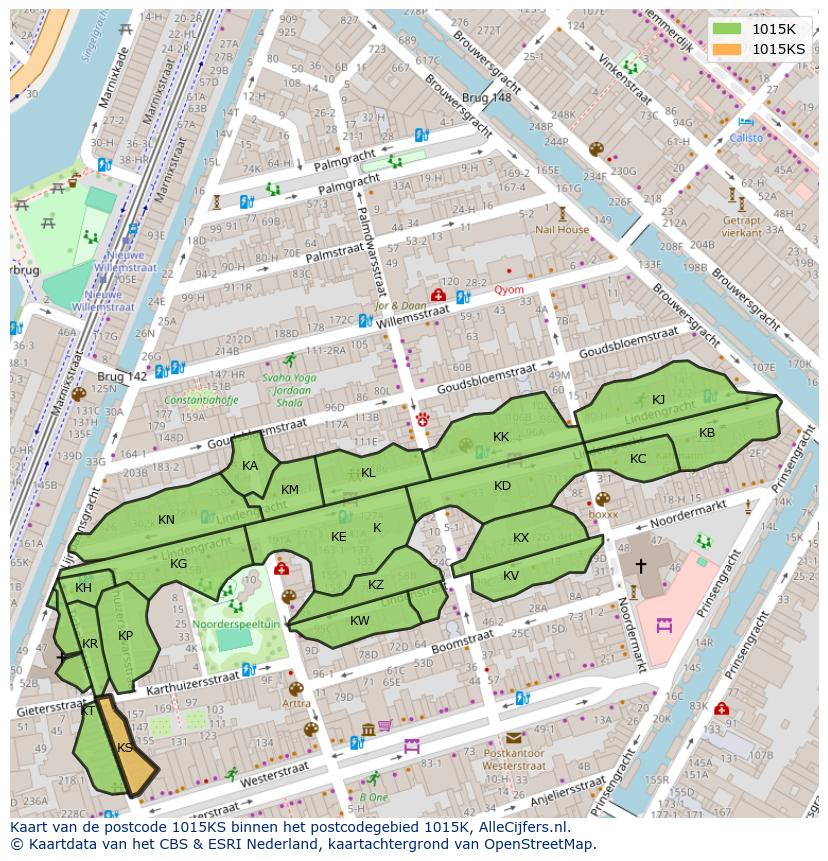 Afbeelding van het postcodegebied 1015 KS op de kaart.