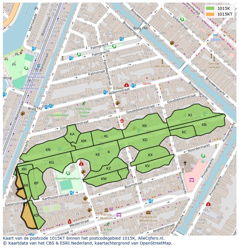 Afbeelding van het postcodegebied 1015 KT op de kaart.