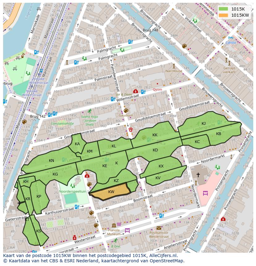 Afbeelding van het postcodegebied 1015 KW op de kaart.