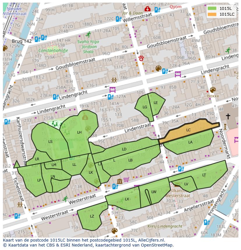 Afbeelding van het postcodegebied 1015 LC op de kaart.