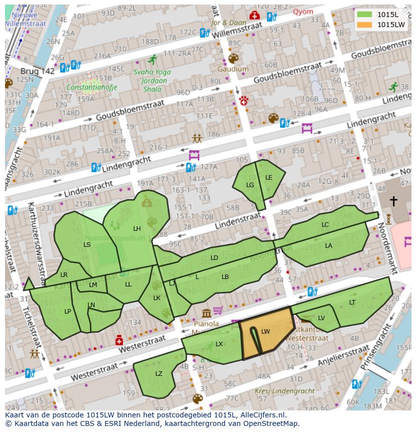 Afbeelding van het postcodegebied 1015 LW op de kaart.