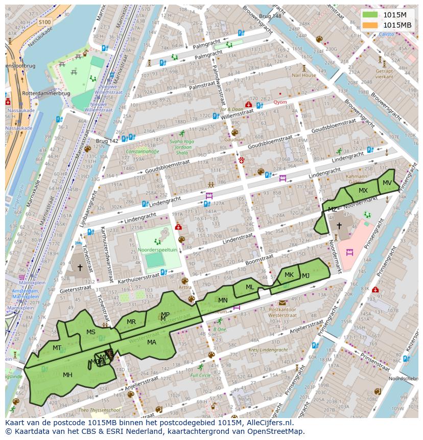 Afbeelding van het postcodegebied 1015 MB op de kaart.