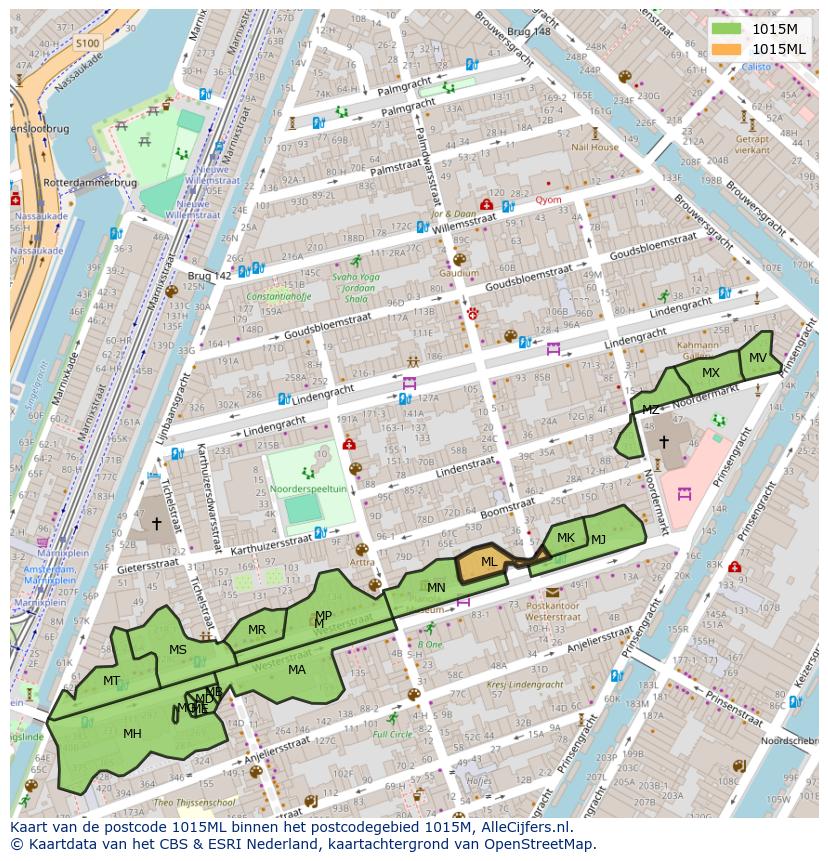 Afbeelding van het postcodegebied 1015 ML op de kaart.
