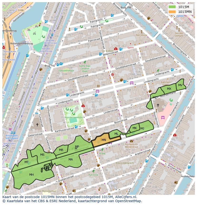 Afbeelding van het postcodegebied 1015 MN op de kaart.