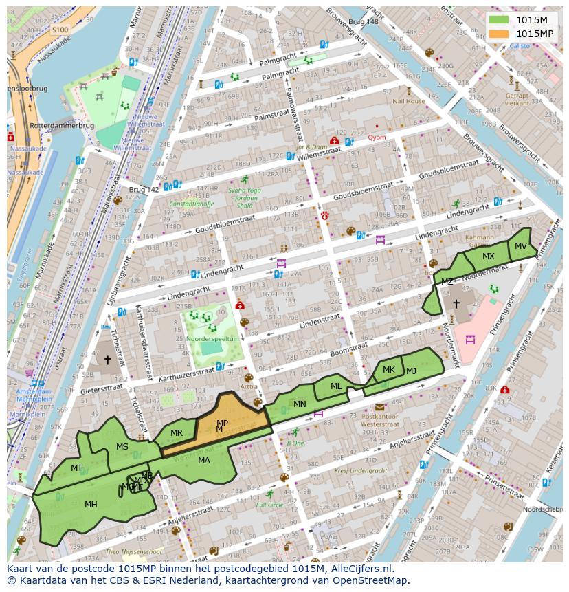 Afbeelding van het postcodegebied 1015 MP op de kaart.
