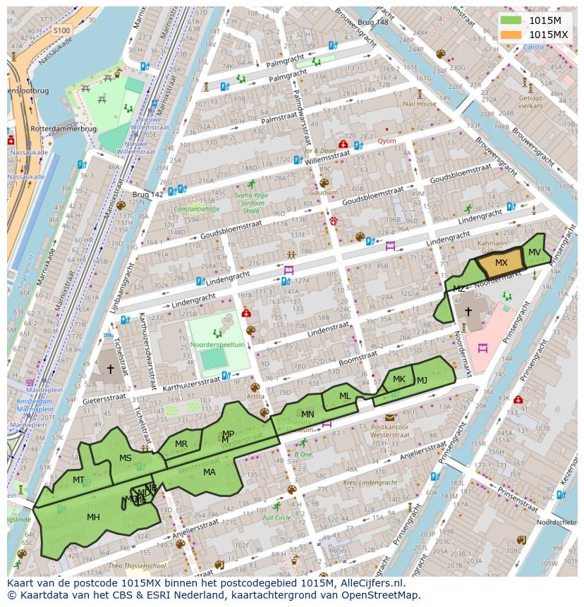 Afbeelding van het postcodegebied 1015 MX op de kaart.