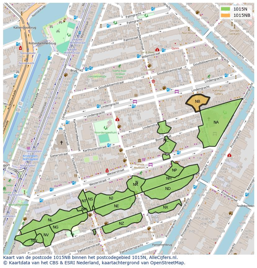 Afbeelding van het postcodegebied 1015 NB op de kaart.