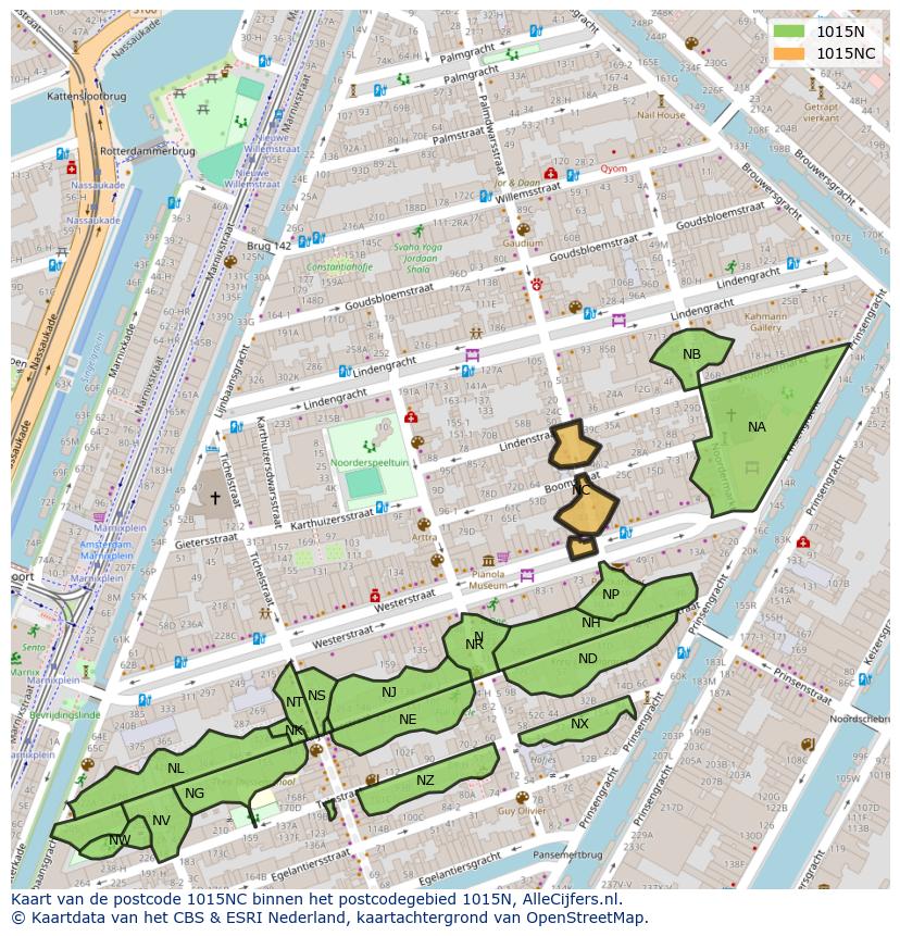 Afbeelding van het postcodegebied 1015 NC op de kaart.