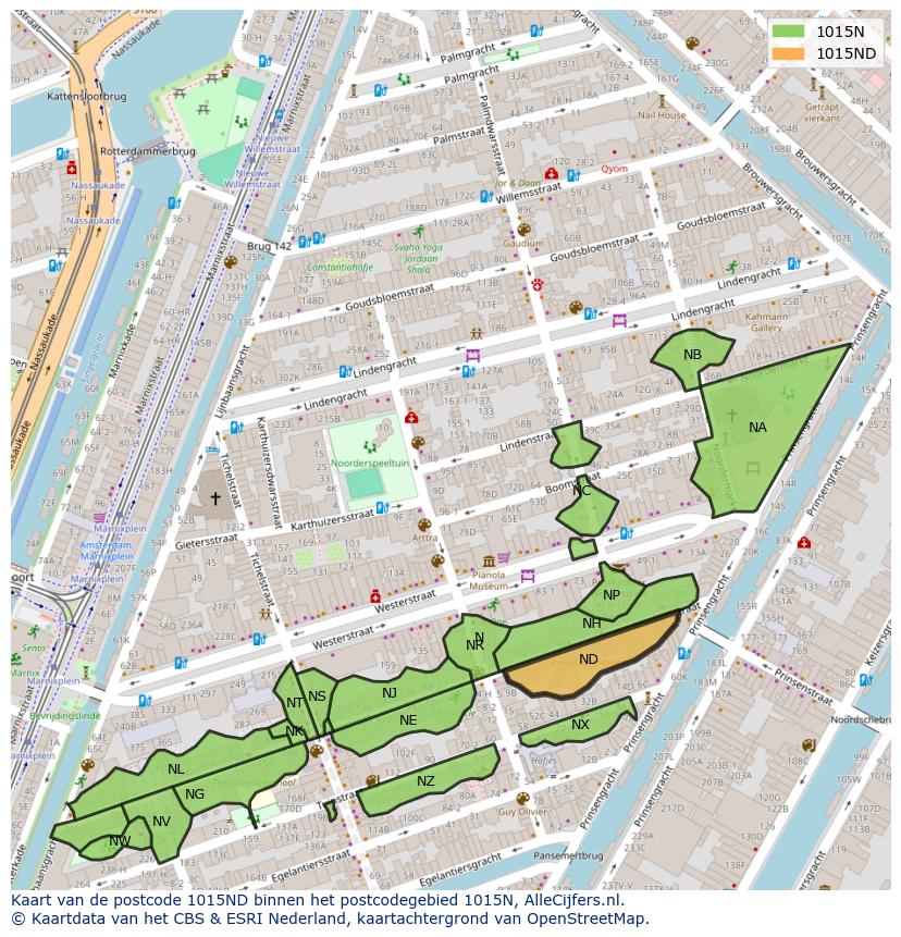 Afbeelding van het postcodegebied 1015 ND op de kaart.