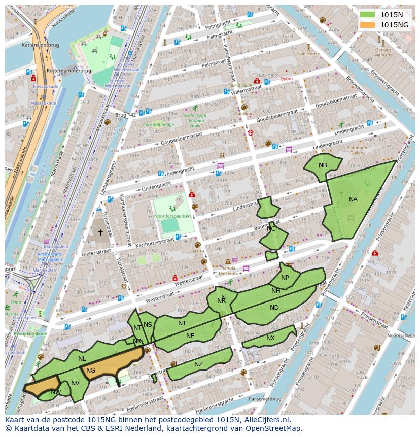 Afbeelding van het postcodegebied 1015 NG op de kaart.