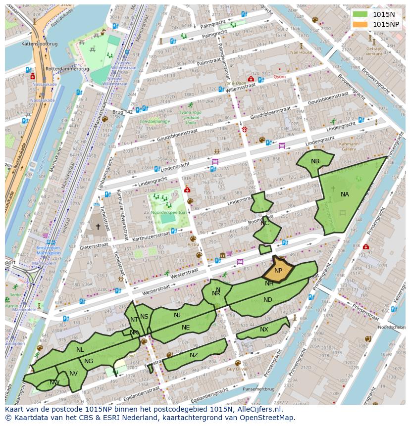 Afbeelding van het postcodegebied 1015 NP op de kaart.
