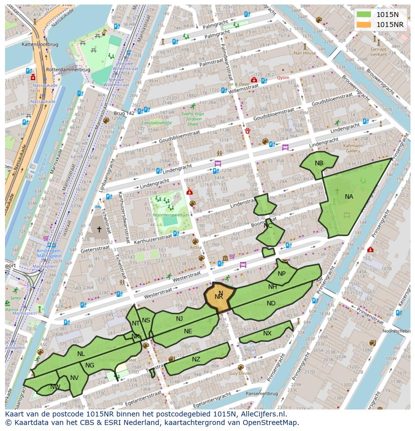 Afbeelding van het postcodegebied 1015 NR op de kaart.