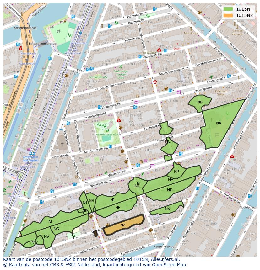 Afbeelding van het postcodegebied 1015 NZ op de kaart.