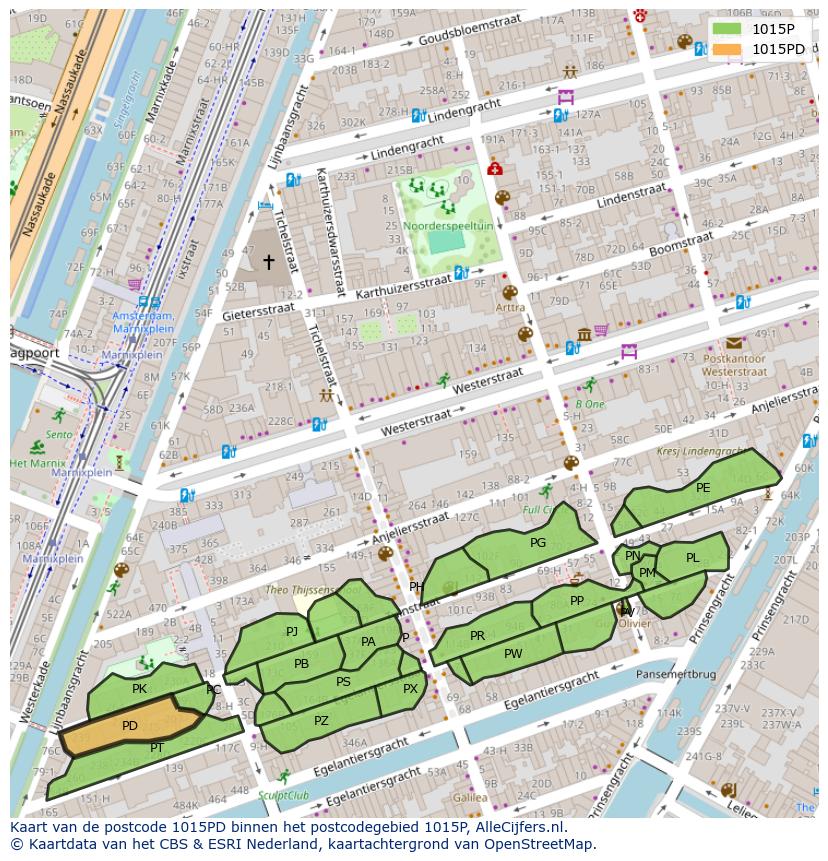 Afbeelding van het postcodegebied 1015 PD op de kaart.