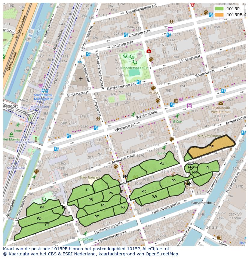 Afbeelding van het postcodegebied 1015 PE op de kaart.