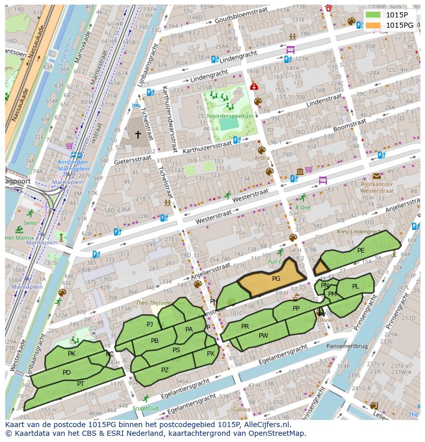 Afbeelding van het postcodegebied 1015 PG op de kaart.