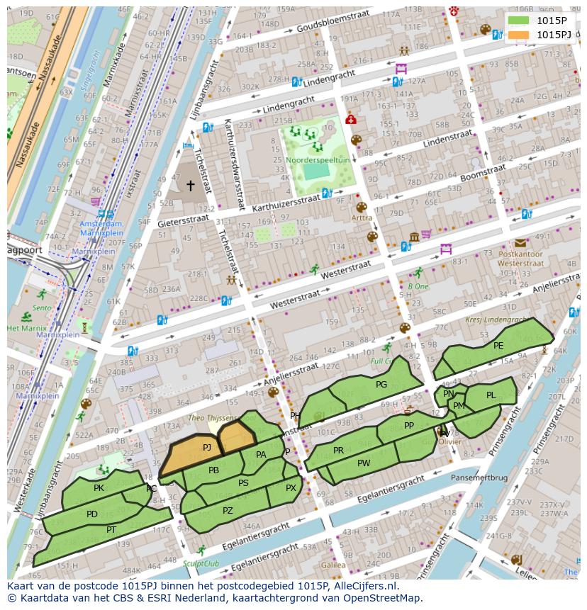Afbeelding van het postcodegebied 1015 PJ op de kaart.
