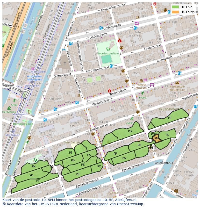 Afbeelding van het postcodegebied 1015 PM op de kaart.
