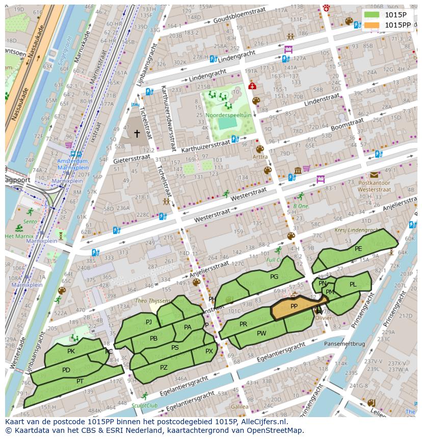 Afbeelding van het postcodegebied 1015 PP op de kaart.