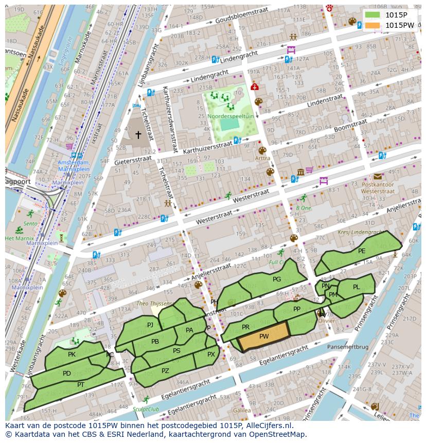 Afbeelding van het postcodegebied 1015 PW op de kaart.