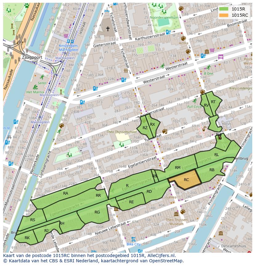 Afbeelding van het postcodegebied 1015 RC op de kaart.
