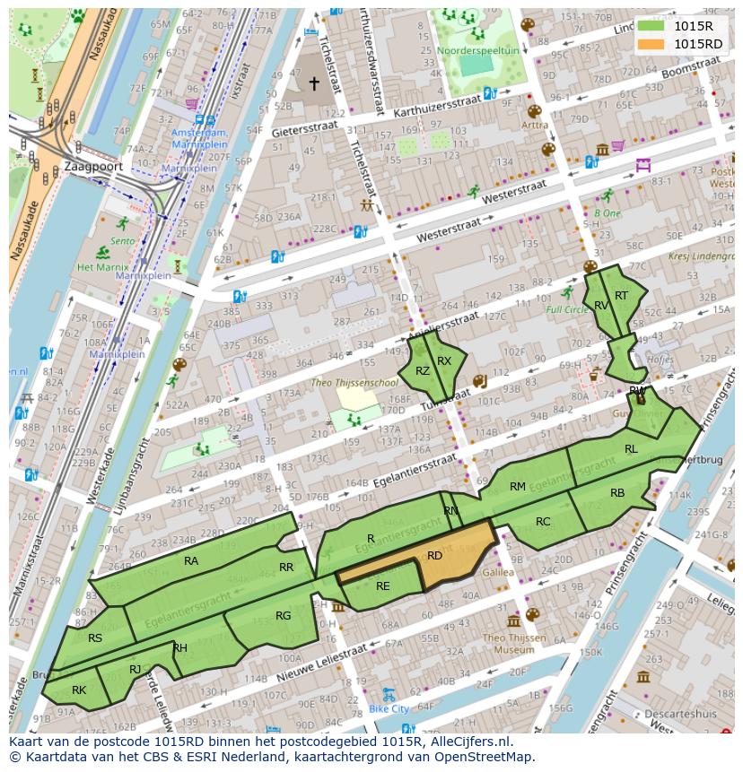 Afbeelding van het postcodegebied 1015 RD op de kaart.