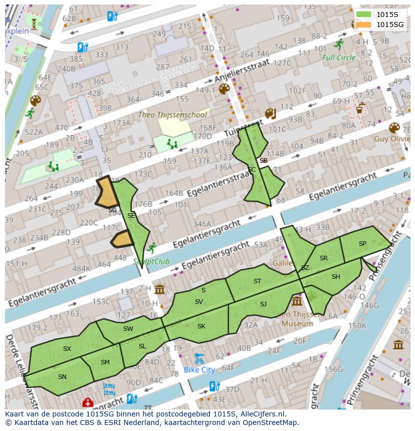 Afbeelding van het postcodegebied 1015 SG op de kaart.