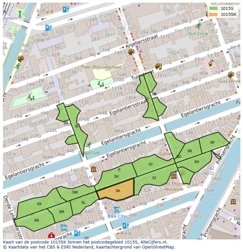 Afbeelding van het postcodegebied 1015 SK op de kaart.