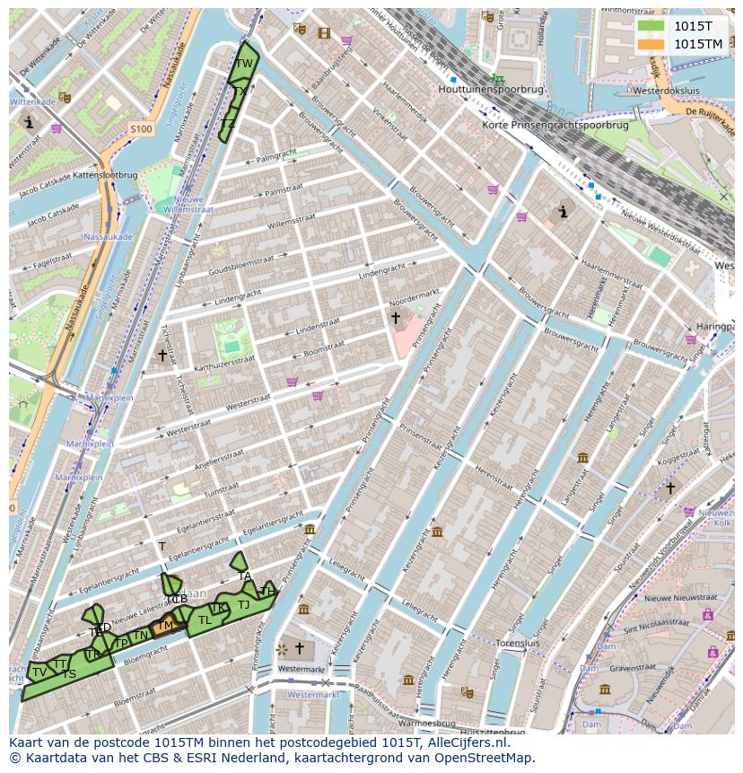Afbeelding van het postcodegebied 1015 TM op de kaart.