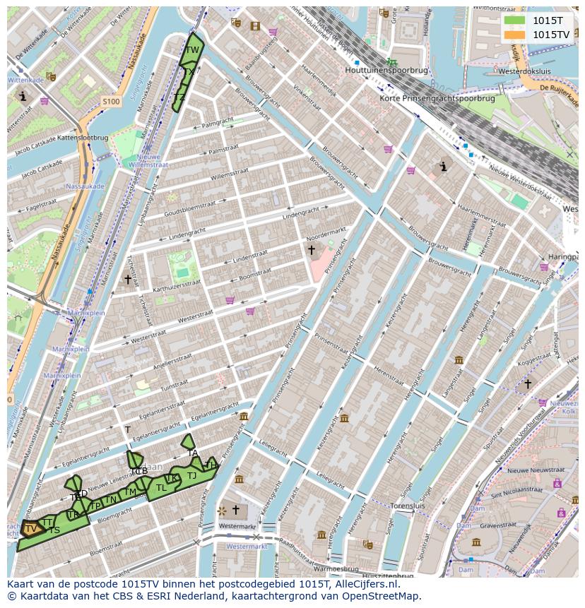 Afbeelding van het postcodegebied 1015 TV op de kaart.