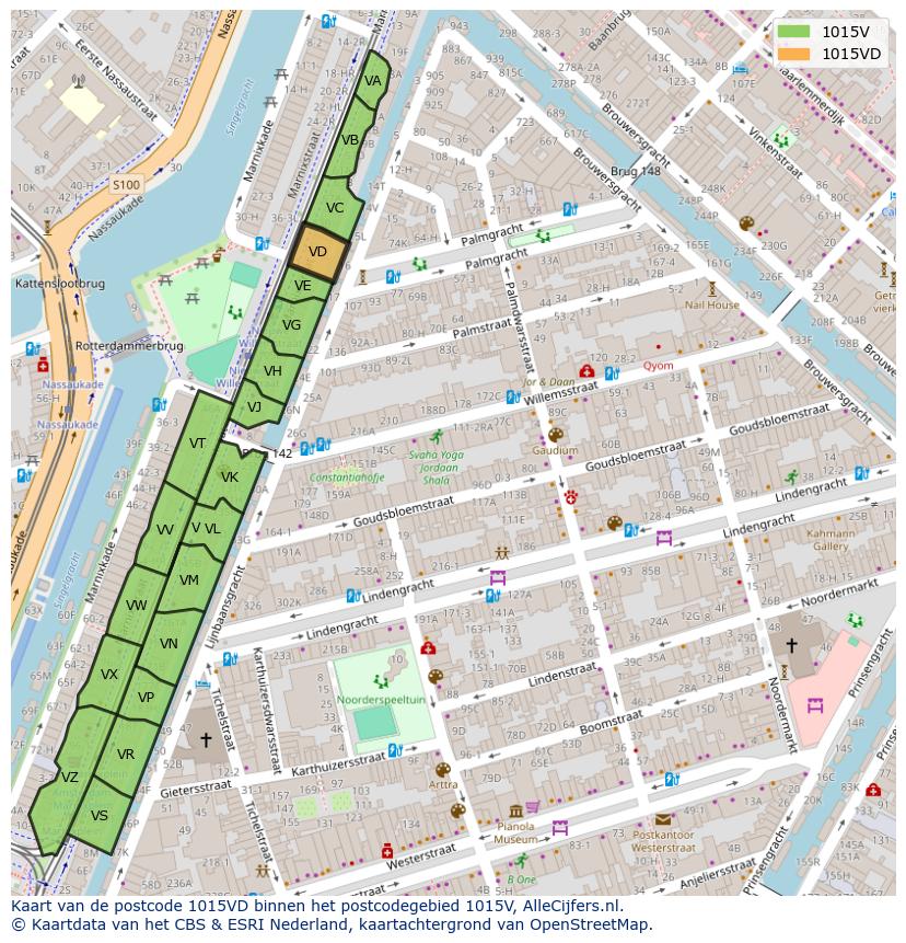 Afbeelding van het postcodegebied 1015 VD op de kaart.