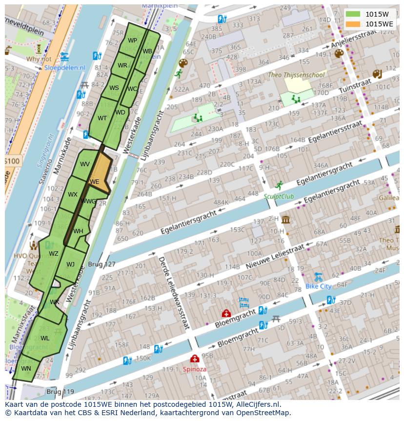 Afbeelding van het postcodegebied 1015 WE op de kaart.