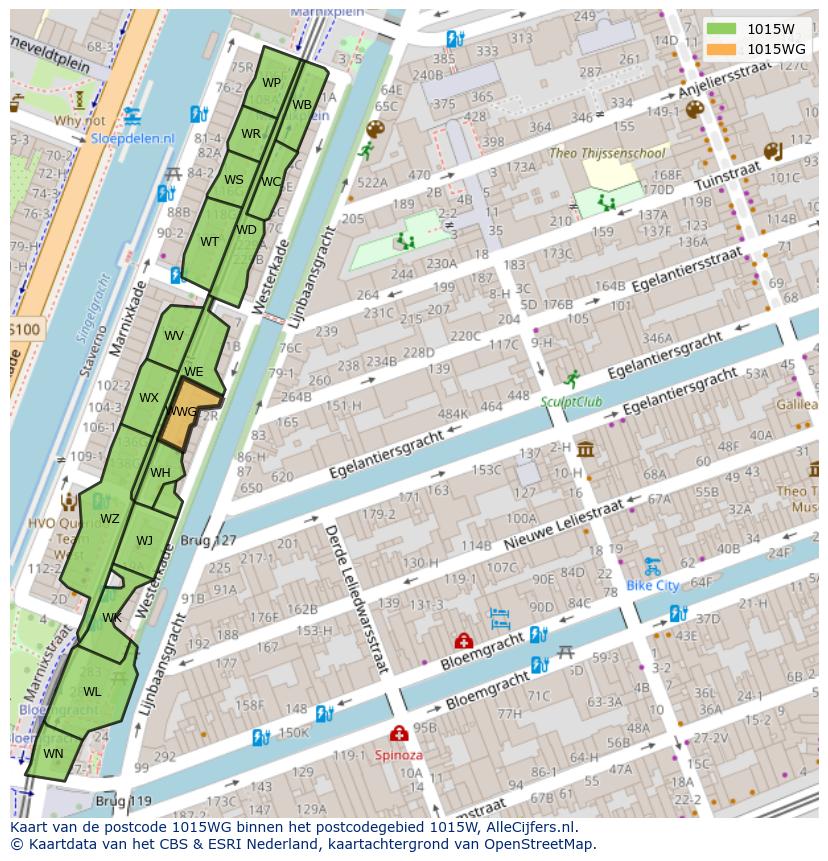 Afbeelding van het postcodegebied 1015 WG op de kaart.