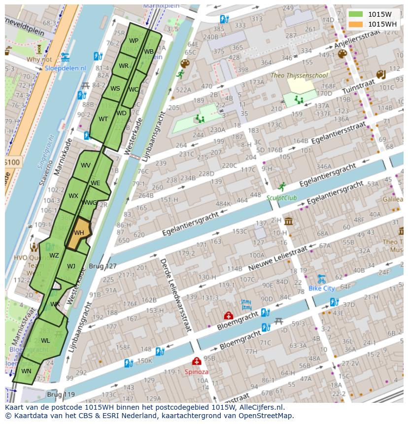Afbeelding van het postcodegebied 1015 WH op de kaart.