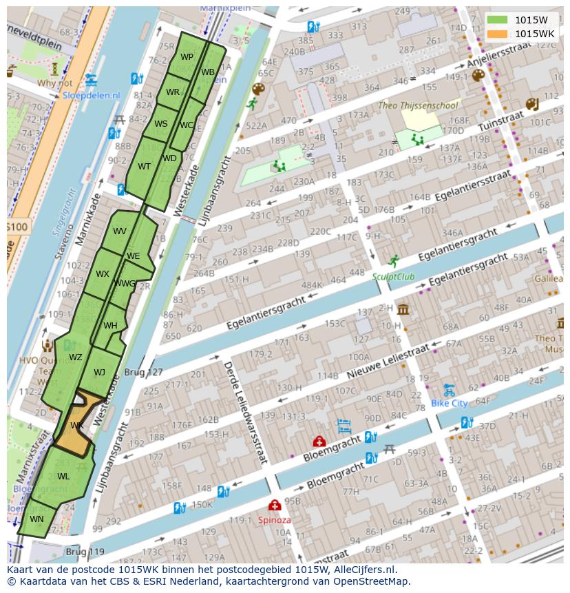 Afbeelding van het postcodegebied 1015 WK op de kaart.